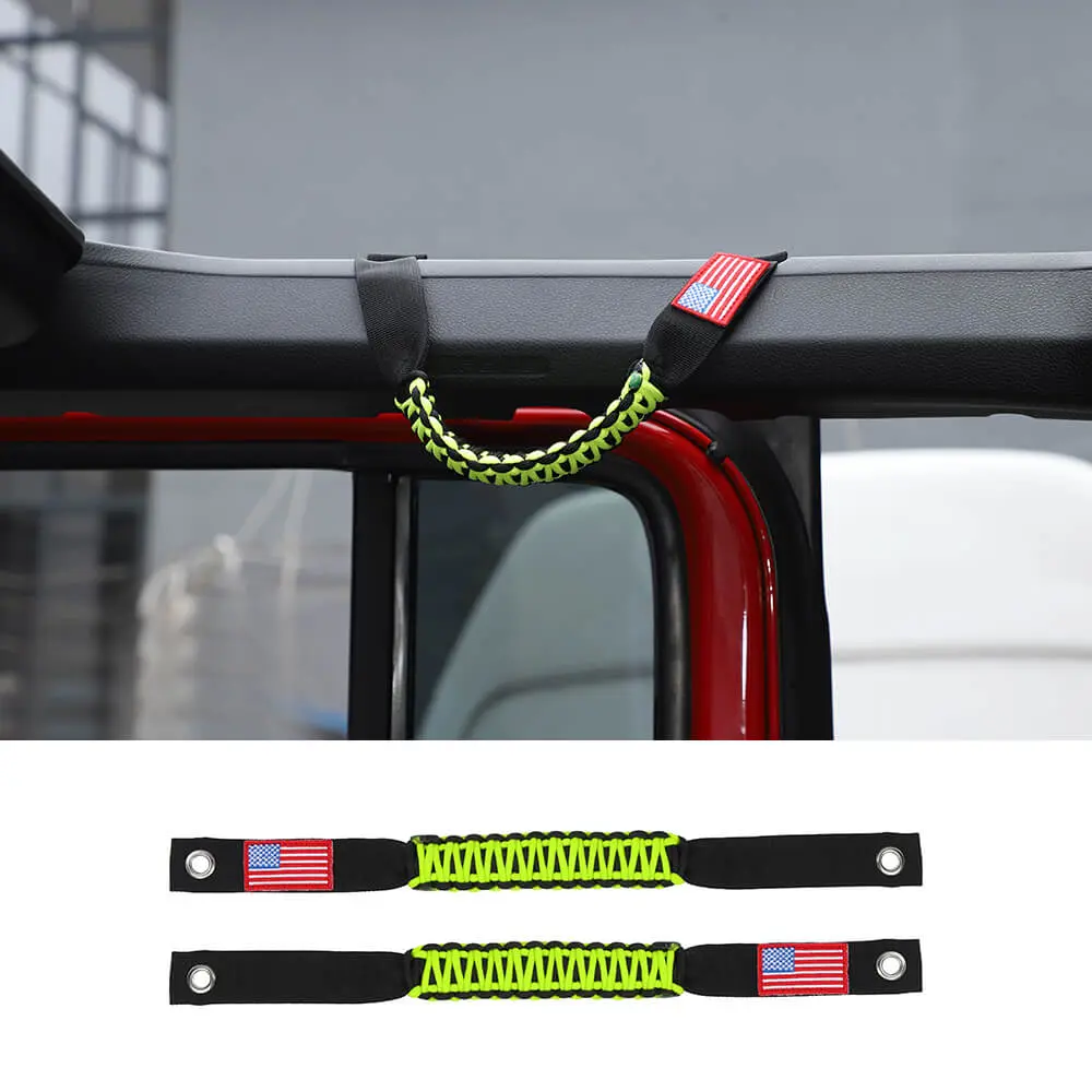 For 2024+ Jeep Wrangler JL/Gladiator JT 2 x Roll Bar Roof Top Paracord Grab Handles Grip US Flag - Image 15