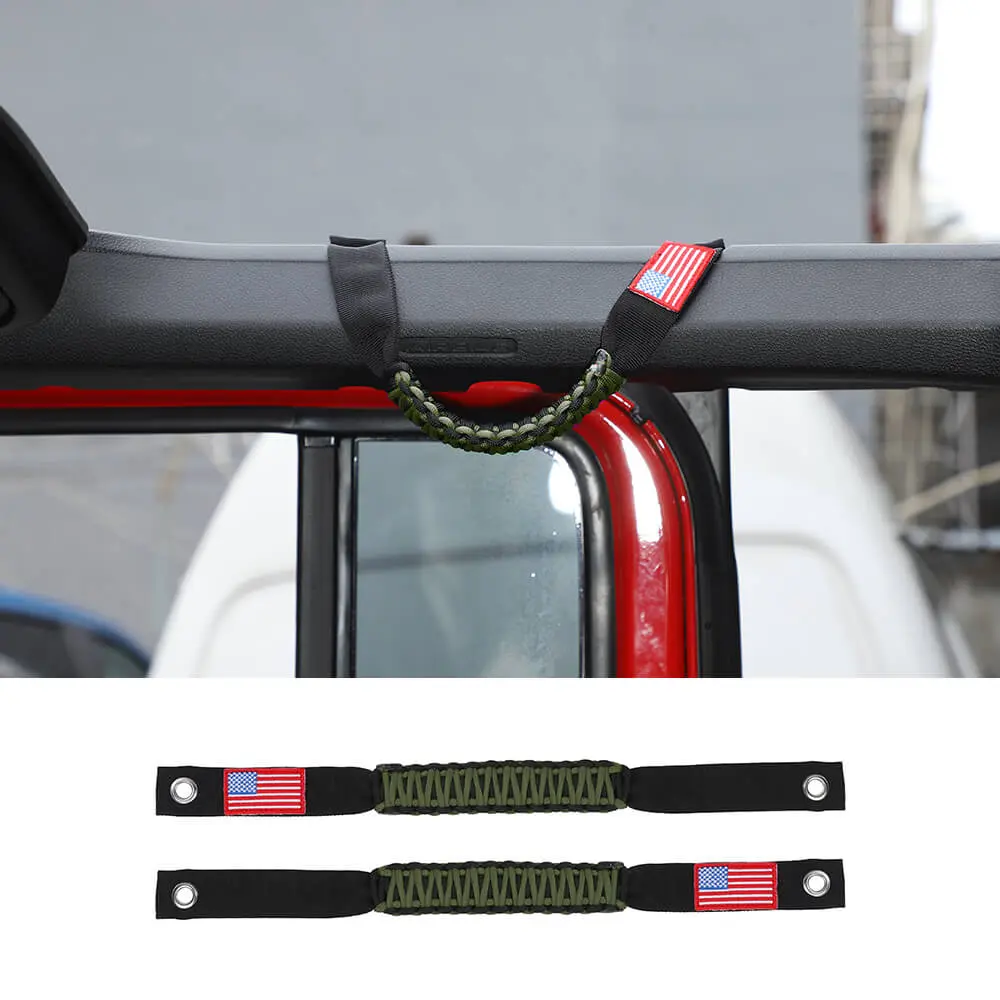 For 2024+ Jeep Wrangler JL/Gladiator JT 2 x Roll Bar Roof Top Paracord Grab Handles Grip US Flag - Image 16