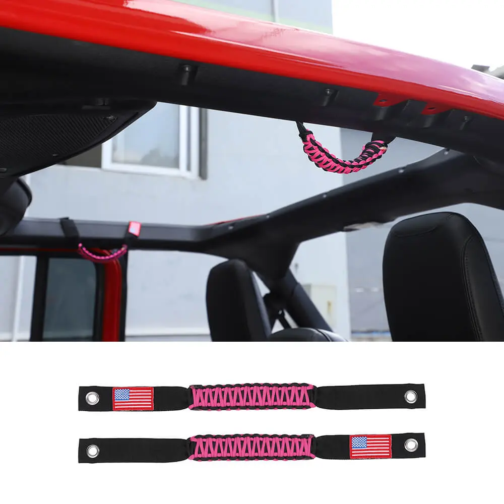 For 2024+ Jeep Wrangler JL/Gladiator JT 2 x Roll Bar Roof Top Paracord Grab Handles Grip US Flag - Image 17