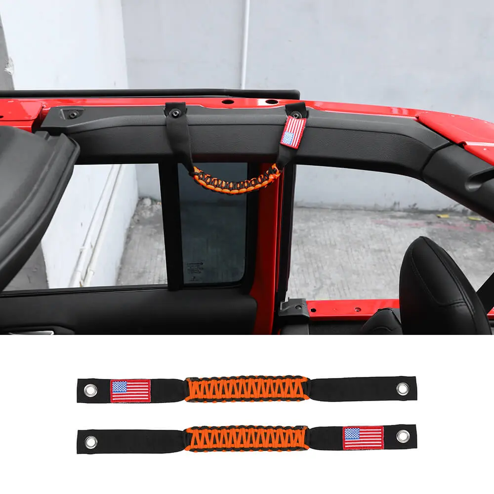 For 2024+ Jeep Wrangler JL/Gladiator JT 2 x Roll Bar Roof Top Paracord Grab Handles Grip US Flag - Image 18