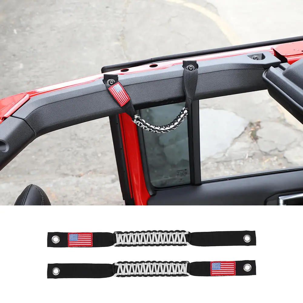 For 2024+ Jeep Wrangler JL/Gladiator JT 2 x Roll Bar Roof Top Paracord Grab Handles Grip US Flag - Image 20