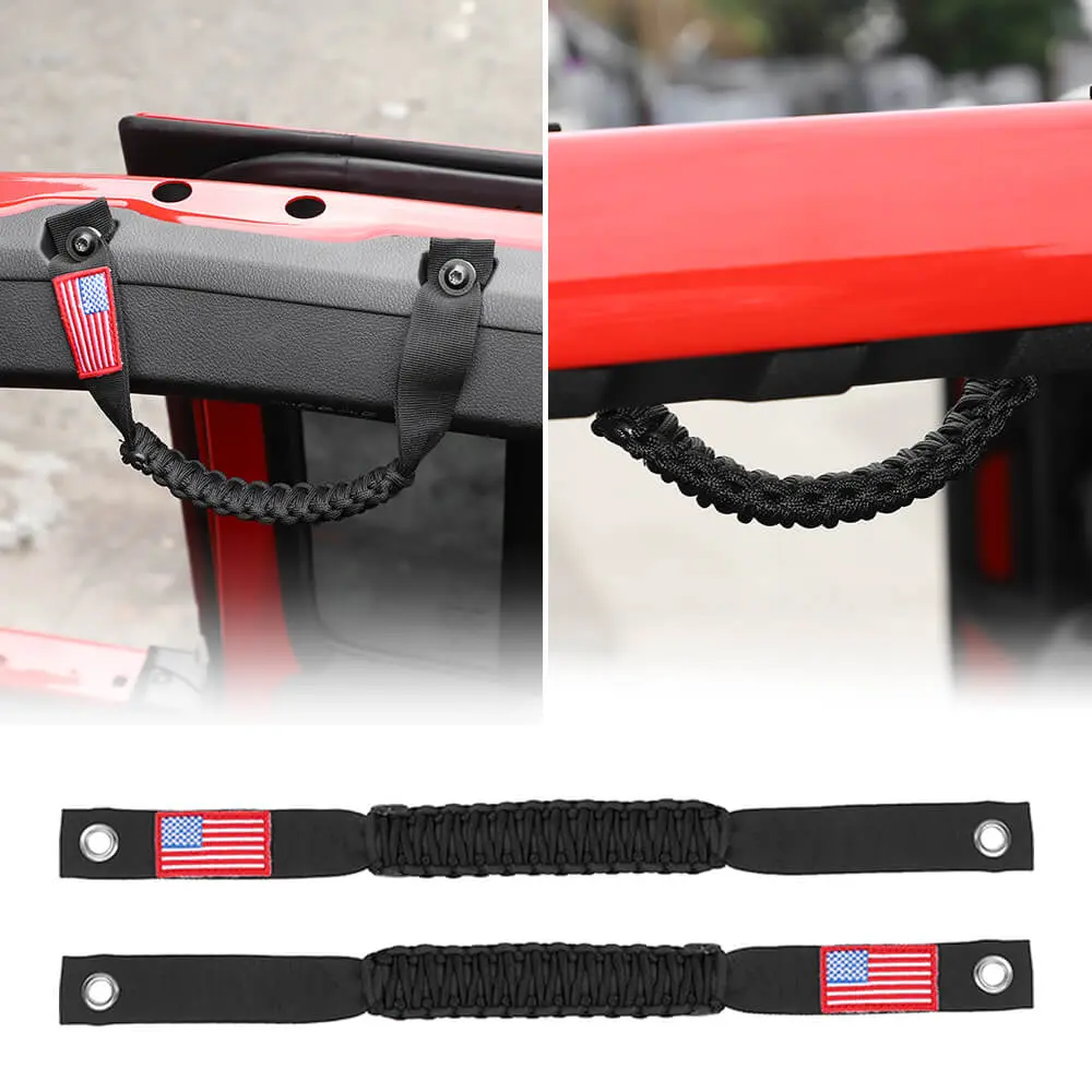 For 2024+ Jeep Wrangler JL/Gladiator JT 2 x Roll Bar Roof Top Paracord Grab Handles Grip US Flag - Image 5