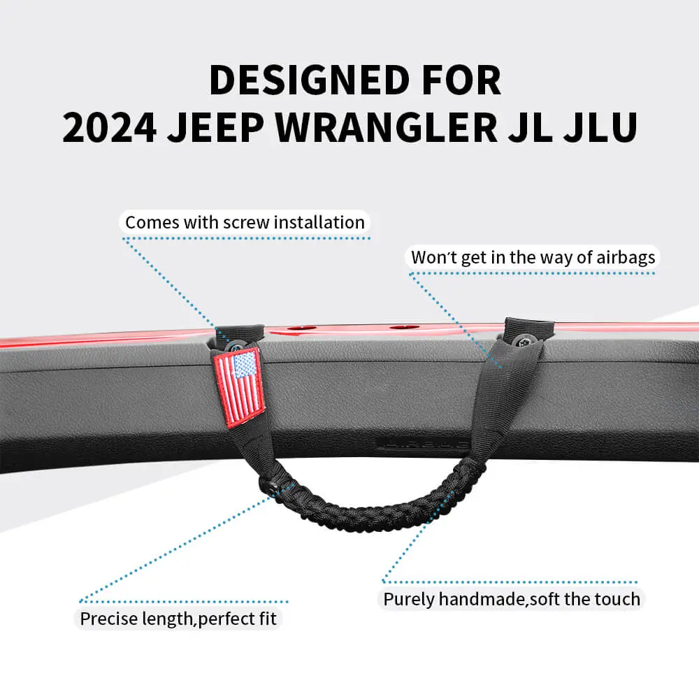 For 2024+ Jeep Wrangler JL/Gladiator JT 2 x Roll Bar Roof Top Paracord Grab Handles Grip US Flag - Image 7