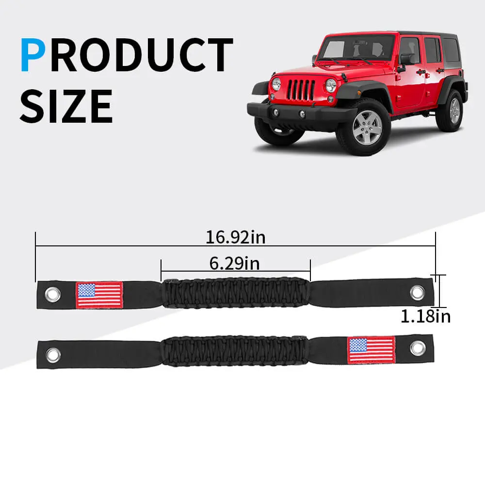 For 2024+ Jeep Wrangler JL/Gladiator JT 2 x Roll Bar Roof Top Paracord Grab Handles Grip US Flag - Image 8