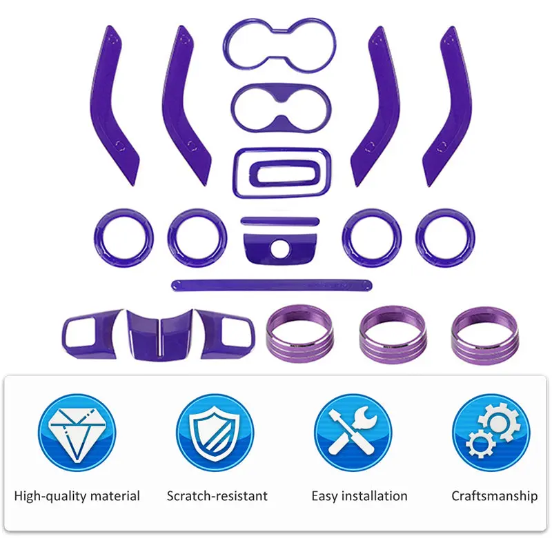 For 2011-2018 Jeep Wrangler JKU 4Door 21PCS Interior Decoration Trim Kit Full Set Cover - Image 13