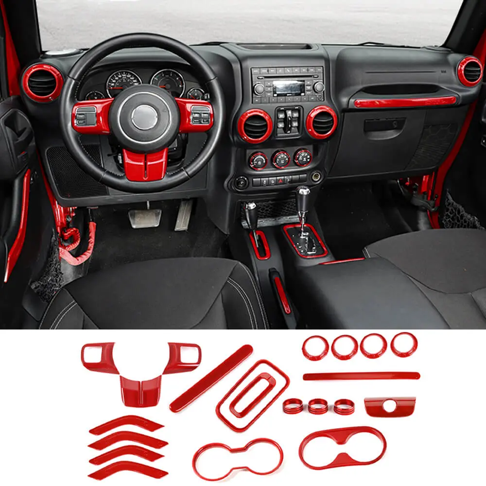 For 2011-2018 Jeep Wrangler JKU 4Door 21PCS Interior Decoration Trim Kit Full Set Cover - Image 17