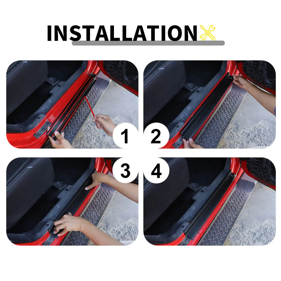 For 2007-2018 Jeep Wrangler JK Front & Rear Door Sill Plate Threshold Guards (Protectors Door Entry Cover) - Image 8