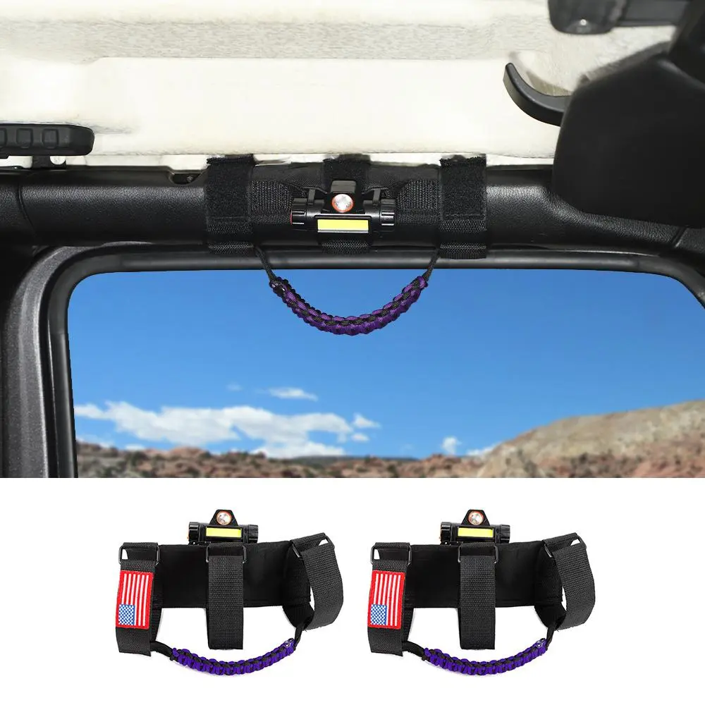 For Jeep Wrangler JK JL JT Roll Bar Paracord Grab Handles with LED Light US Flag- 2Pack - Image 15