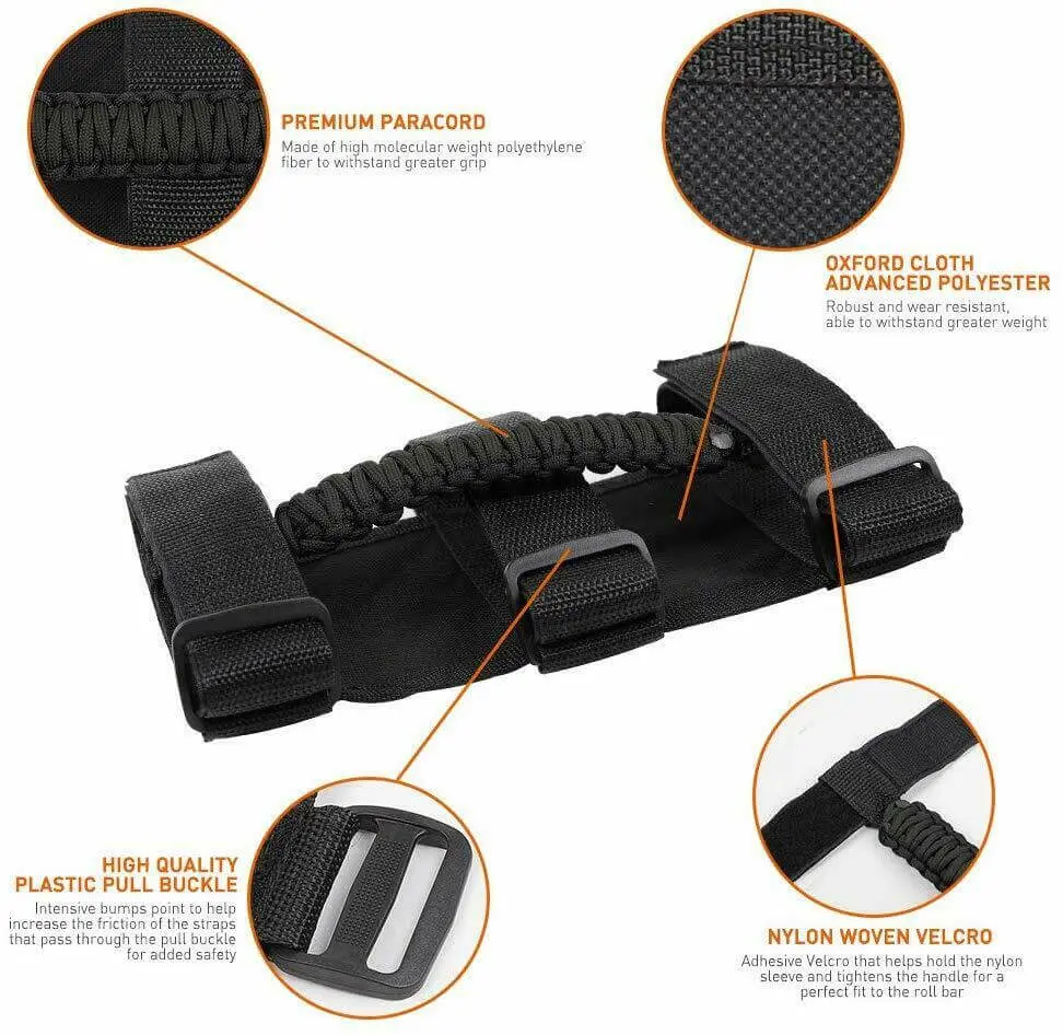 For Jeep Wrangler JL JK TJ YJ & Gladiator JT Roll Bar Grab Handles Paracord Grip Handle 2PCS - Image 4
