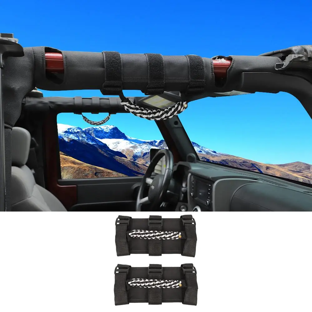 For Jeep Wrangler JL JT JK YJ TJ 2X Roll Bar Grab Handle Top Paracord Grip Handle Wide Style - Image 11