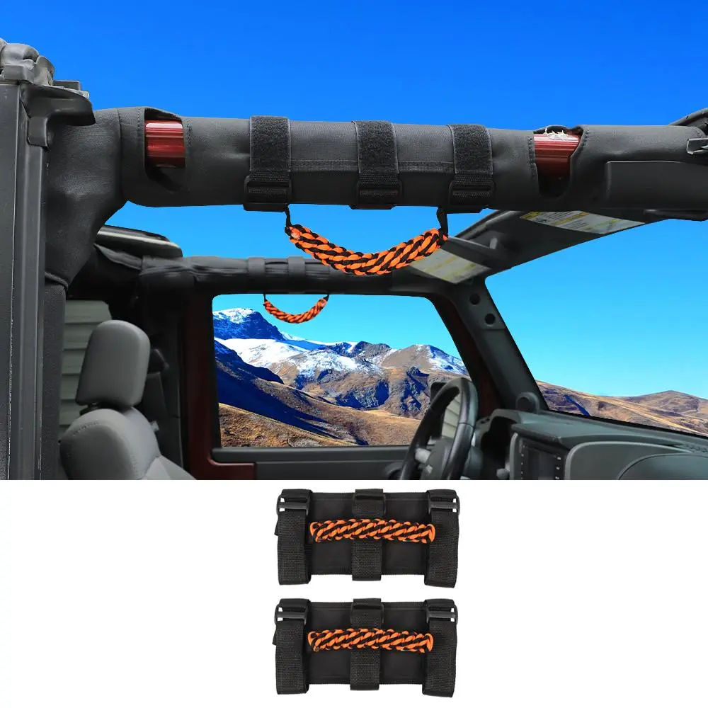 For Jeep Wrangler JL JT JK YJ TJ 2X Roll Bar Grab Handle Top Paracord Grip Handle Wide Style - Image 12