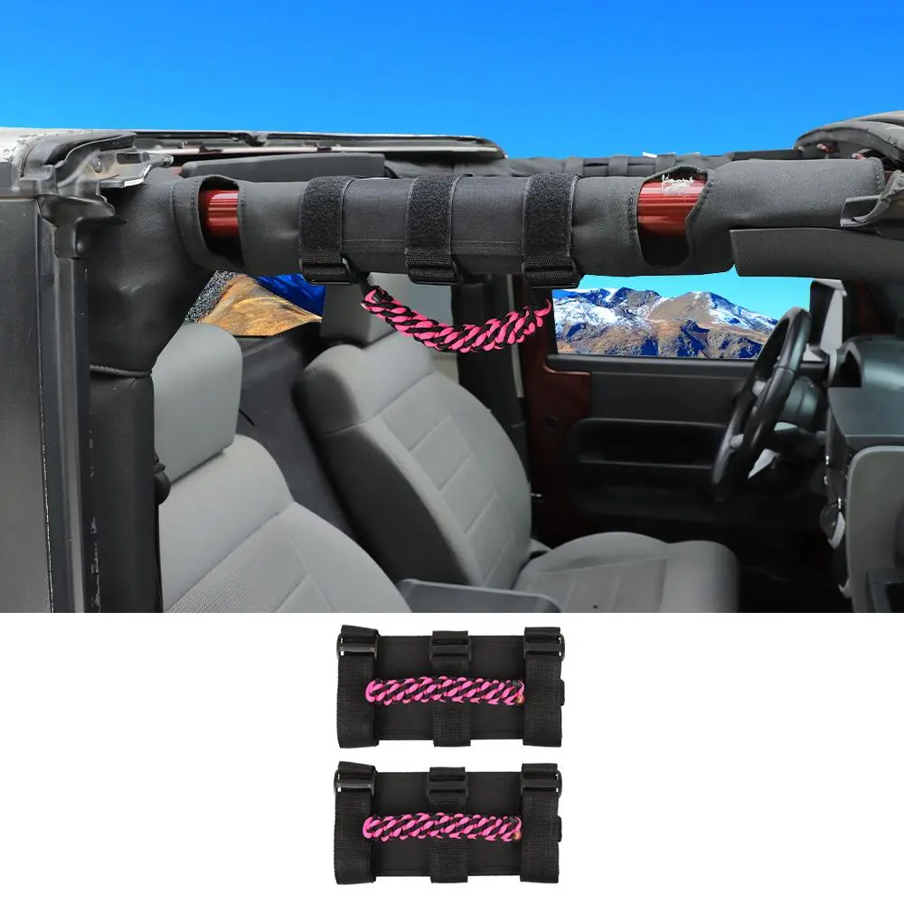 For Jeep Wrangler JL JT JK YJ TJ 2X Roll Bar Grab Handle Top Paracord Grip Handle Wide Style - Image 13