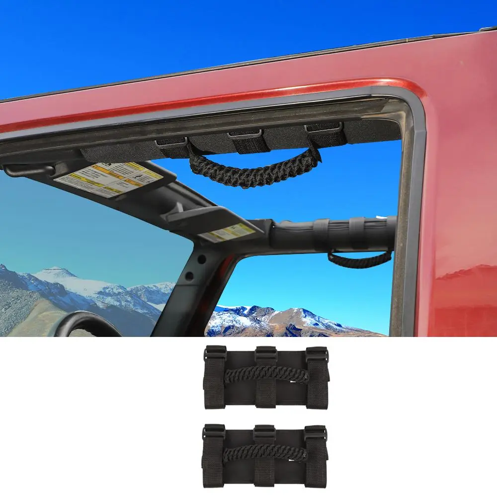 For Jeep Wrangler JL JT JK YJ TJ 2X Roll Bar Grab Handle Top Paracord Grip Handle Wide Style - Image 16