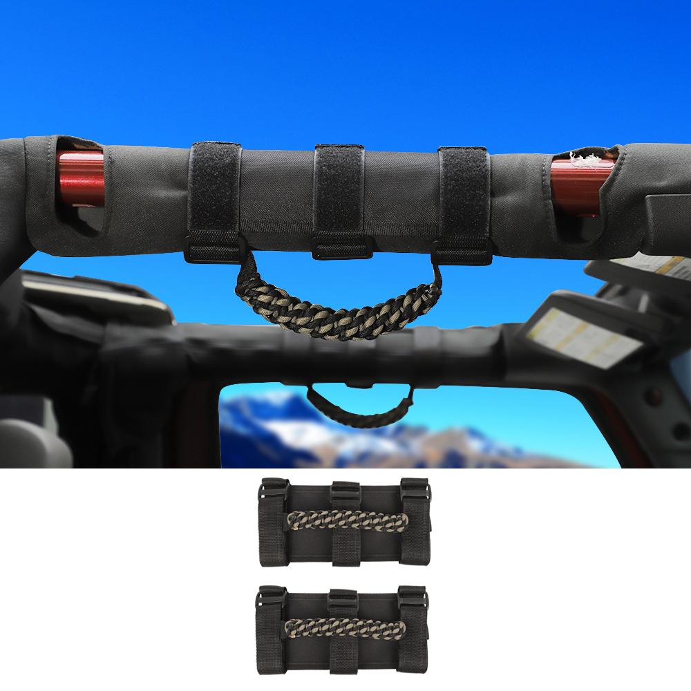 For Jeep Wrangler JL JT JK YJ TJ 2X Roll Bar Grab Handle Top Paracord Grip Handle Wide Style - Image 18
