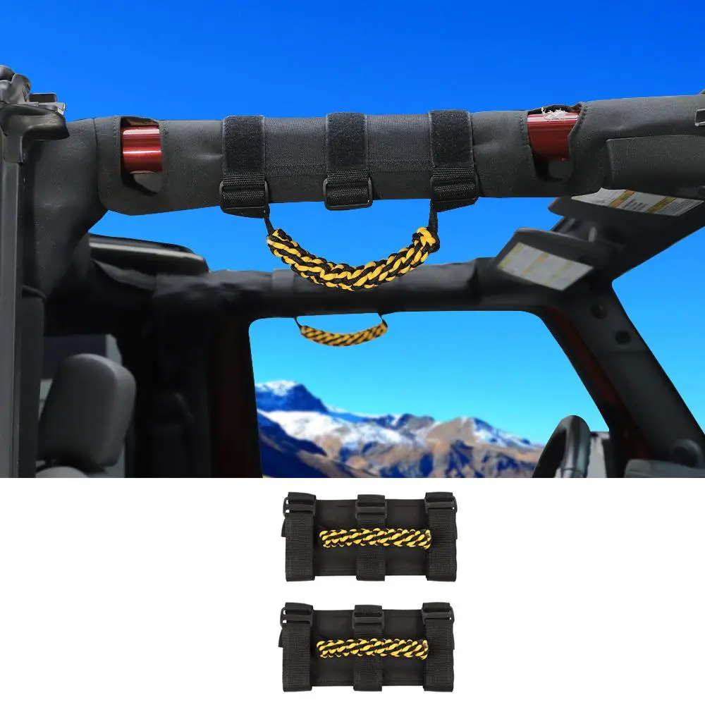 For Jeep Wrangler JL JT JK YJ TJ 2X Roll Bar Grab Handle Top Paracord Grip Handle Wide Style - Image 19