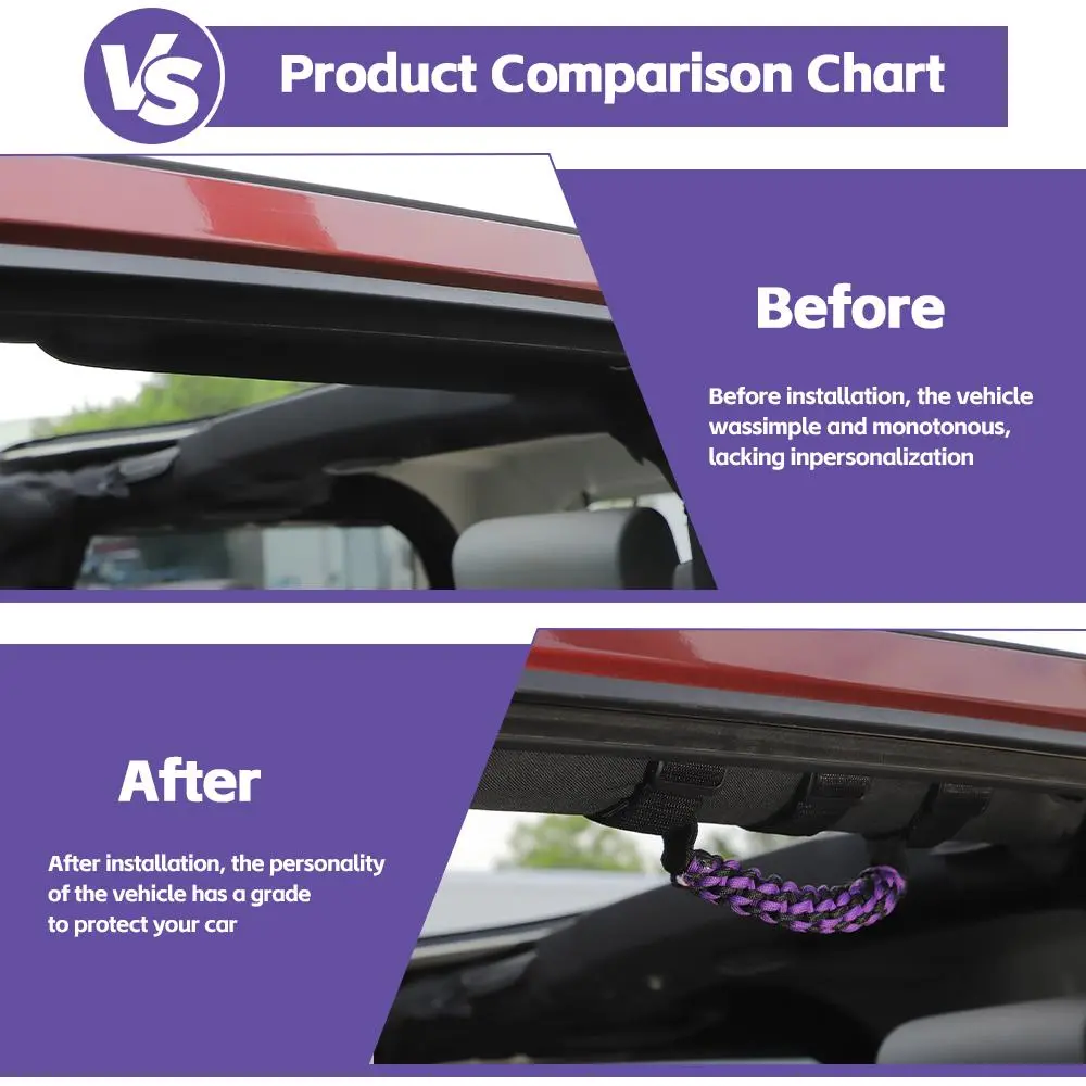 For Jeep Wrangler JL JT JK YJ TJ 2X Roll Bar Grab Handle Top Paracord Grip Handle Wide Style - Image 2