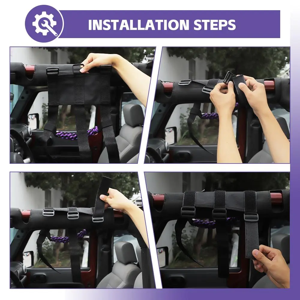 For Jeep Wrangler JL JT JK YJ TJ 2X Roll Bar Grab Handle Top Paracord Grip Handle Wide Style - Image 6