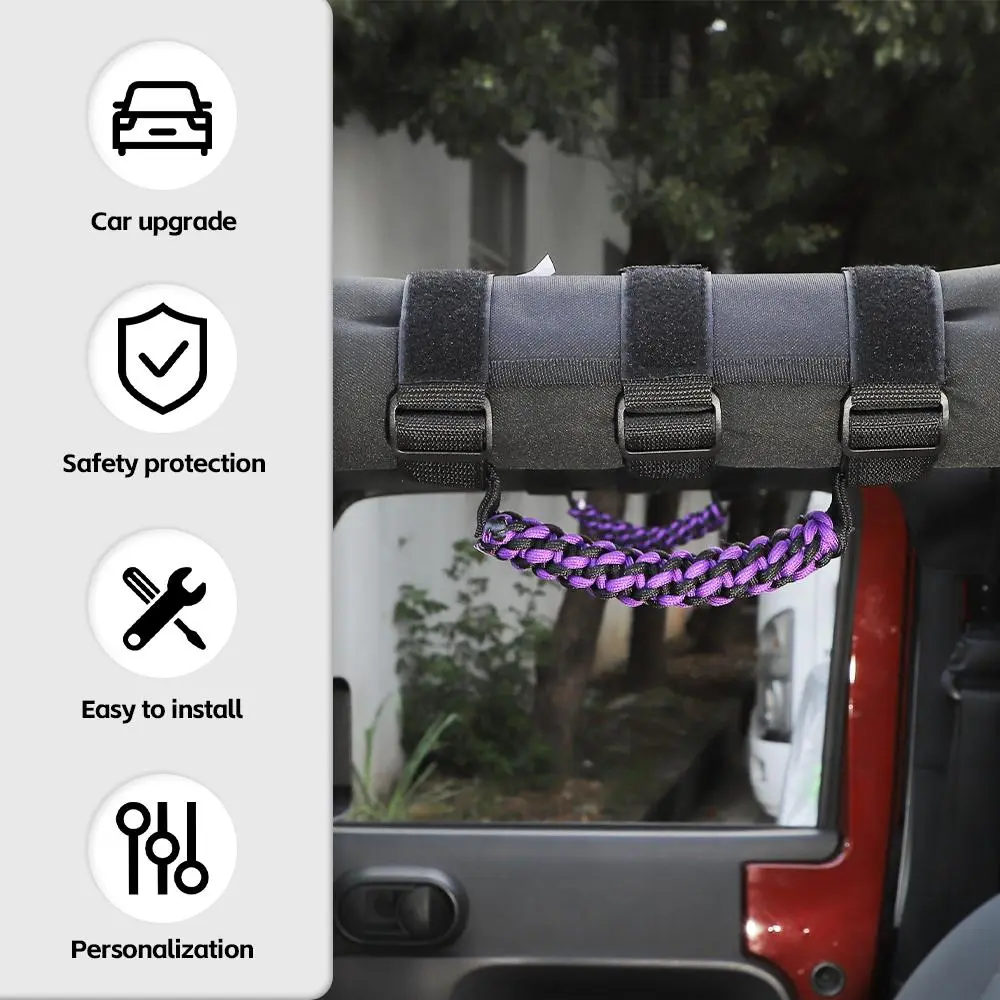 For Jeep Wrangler JL JT JK YJ TJ 2X Roll Bar Grab Handle Top Paracord Grip Handle Wide Style - Image 7