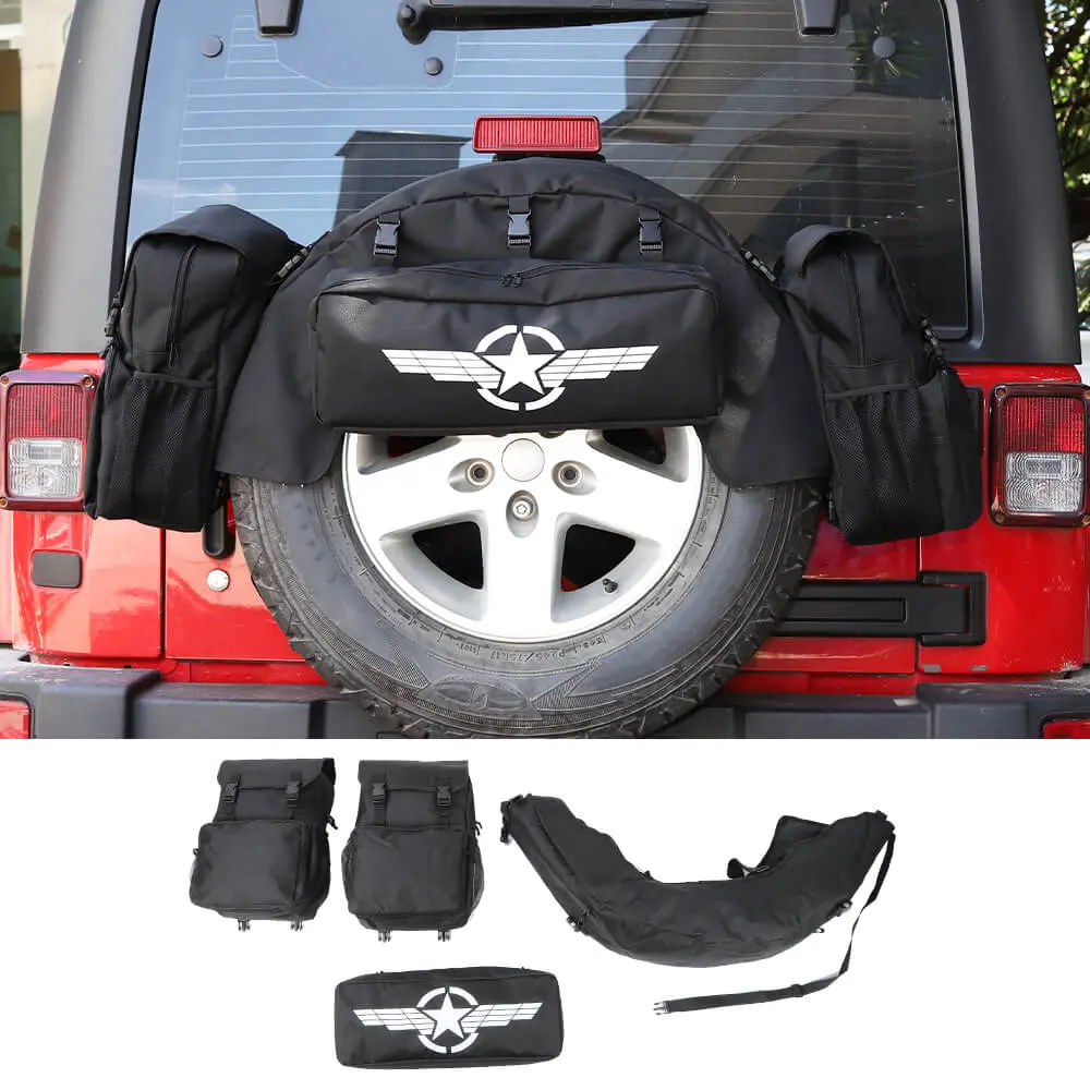 For Jeep Wrangler TJ JK JL 4PCS Spare Tire Storage Bag Cargo Organizer Bag Kit