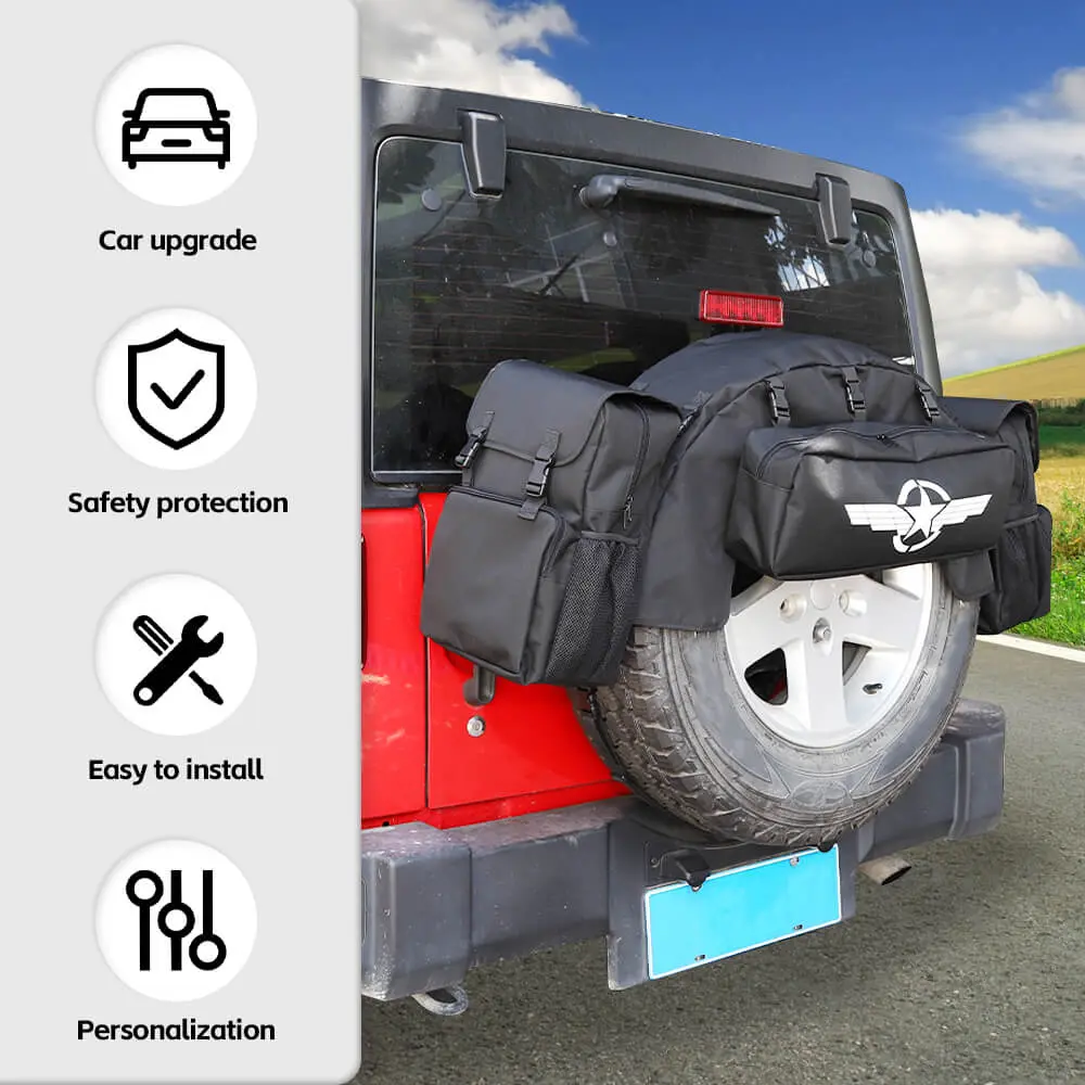 For Jeep Wrangler TJ JK JL 4PCS Spare Tire Storage Bag Cargo Organizer Bag Kit - Image 6