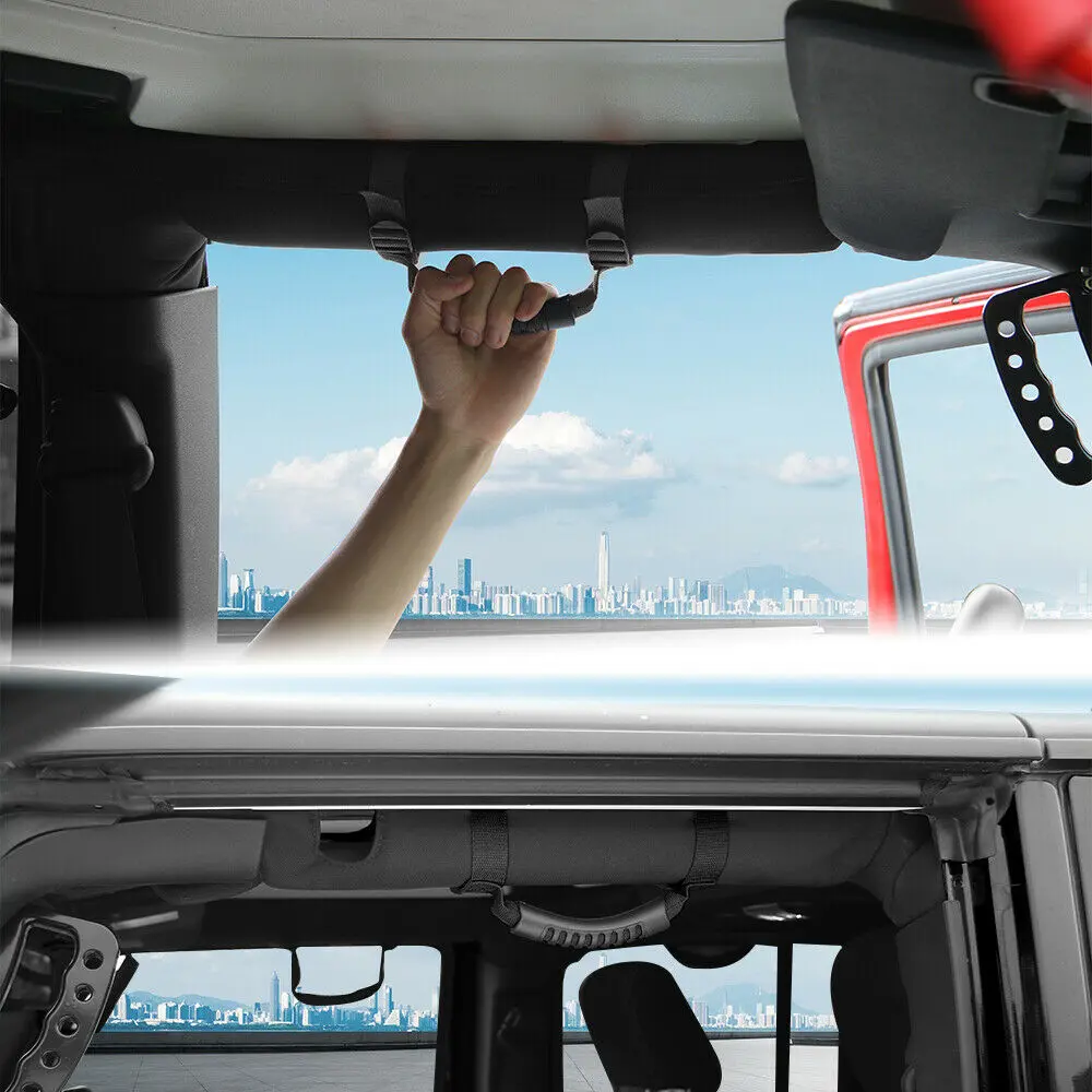 For Jeep Universal 4-Door Top Roll Bar Grab Handles Grip Black - Image 3