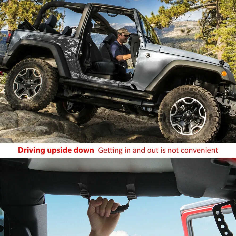 For Jeep Universal 4-Door Top Roll Bar Grab Handles Grip Black - Image 4