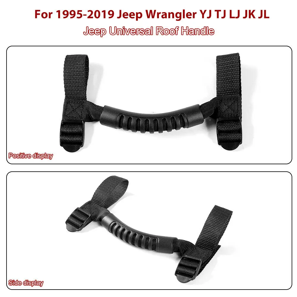 For Jeep Universal 4-Door Top Roll Bar Grab Handles Grip Black - Image 7