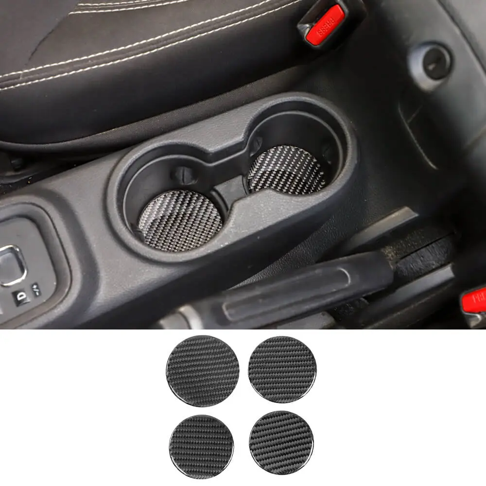 For 2011-2018 Jeep Wrangler JK 4X Cup Holder Mats Coaster Pad Trim Carbon Fiber