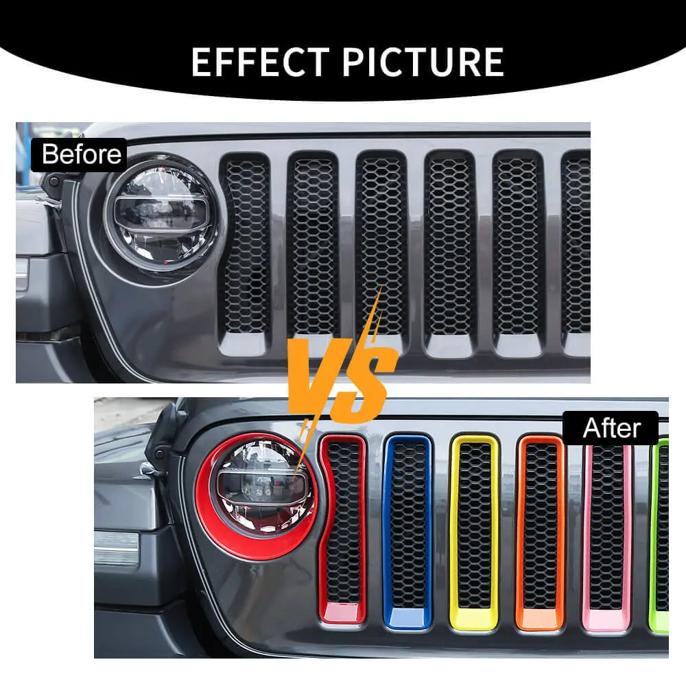 For 2018-2023 Jeep Wrangler JL Sport 7 Colors Grille Inserts & Headlight Bezels Trim(Does Not Fit 4XE Variants) - Image 3