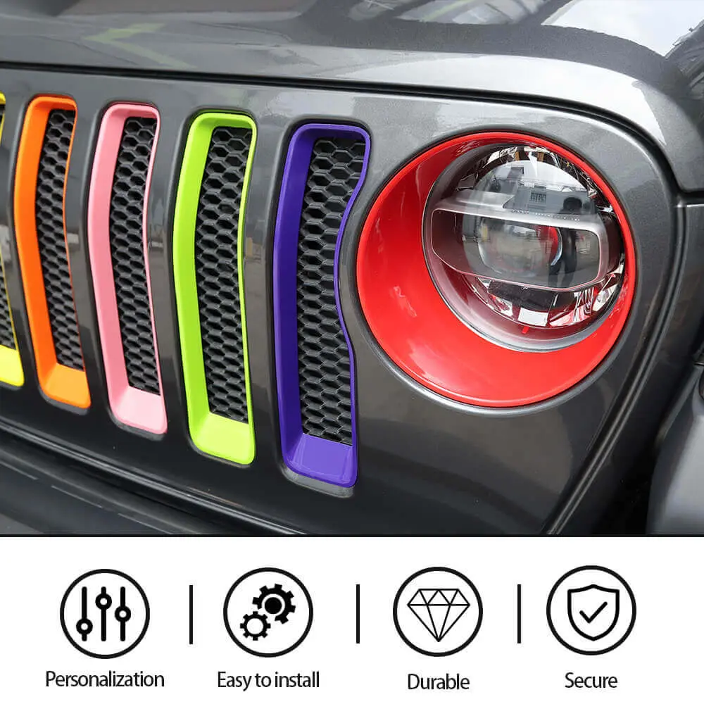 For 2018-2023 Jeep Wrangler JL Sport 7 Colors Grille Inserts & Headlight Bezels Trim(Does Not Fit 4XE Variants) - Image 5