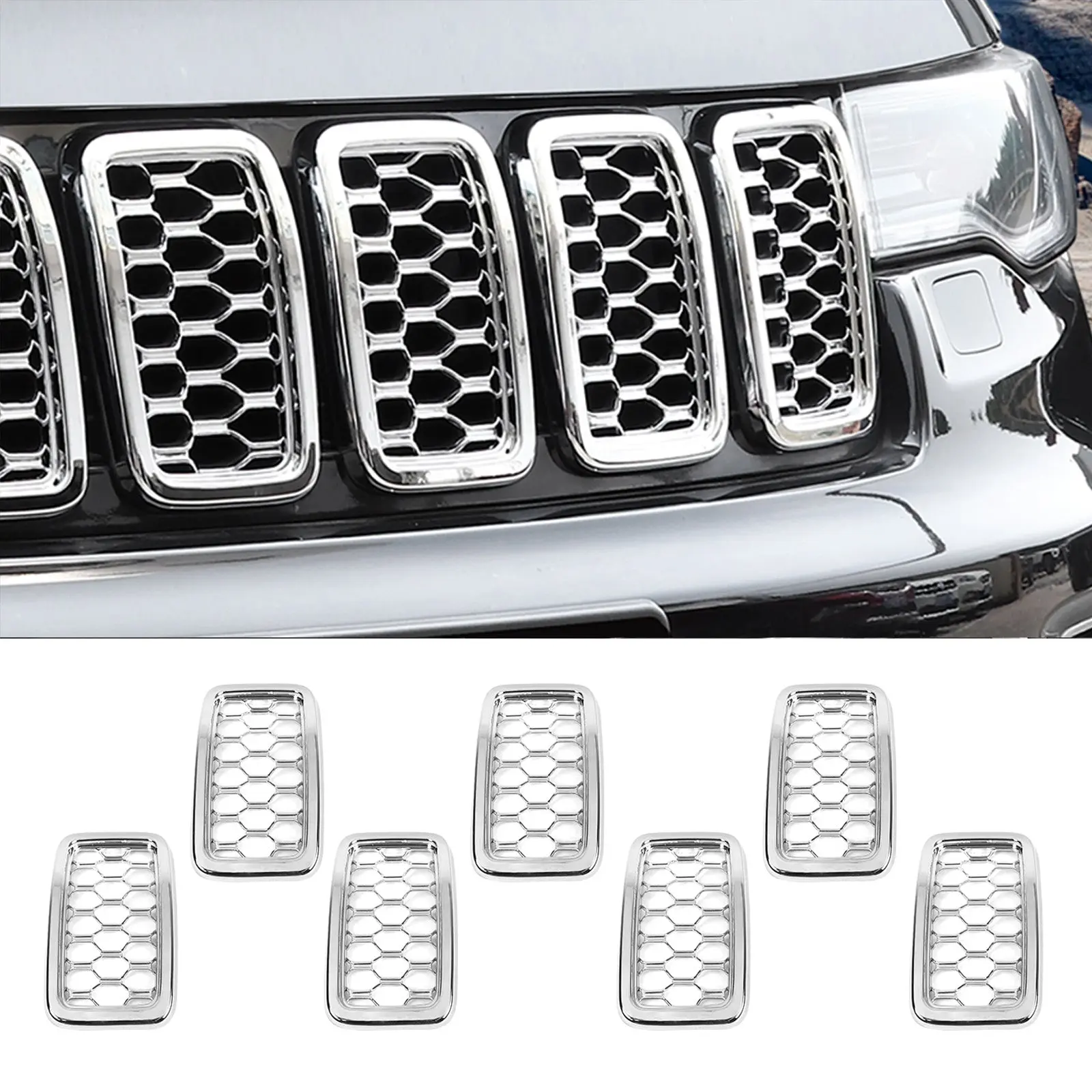 For 2017-2021 Jeep Grand Cherokee WK2 Front Grille Mesh Inserts Rings Covers Kit (Not fit for SRT, Trackhawk) - Image 10