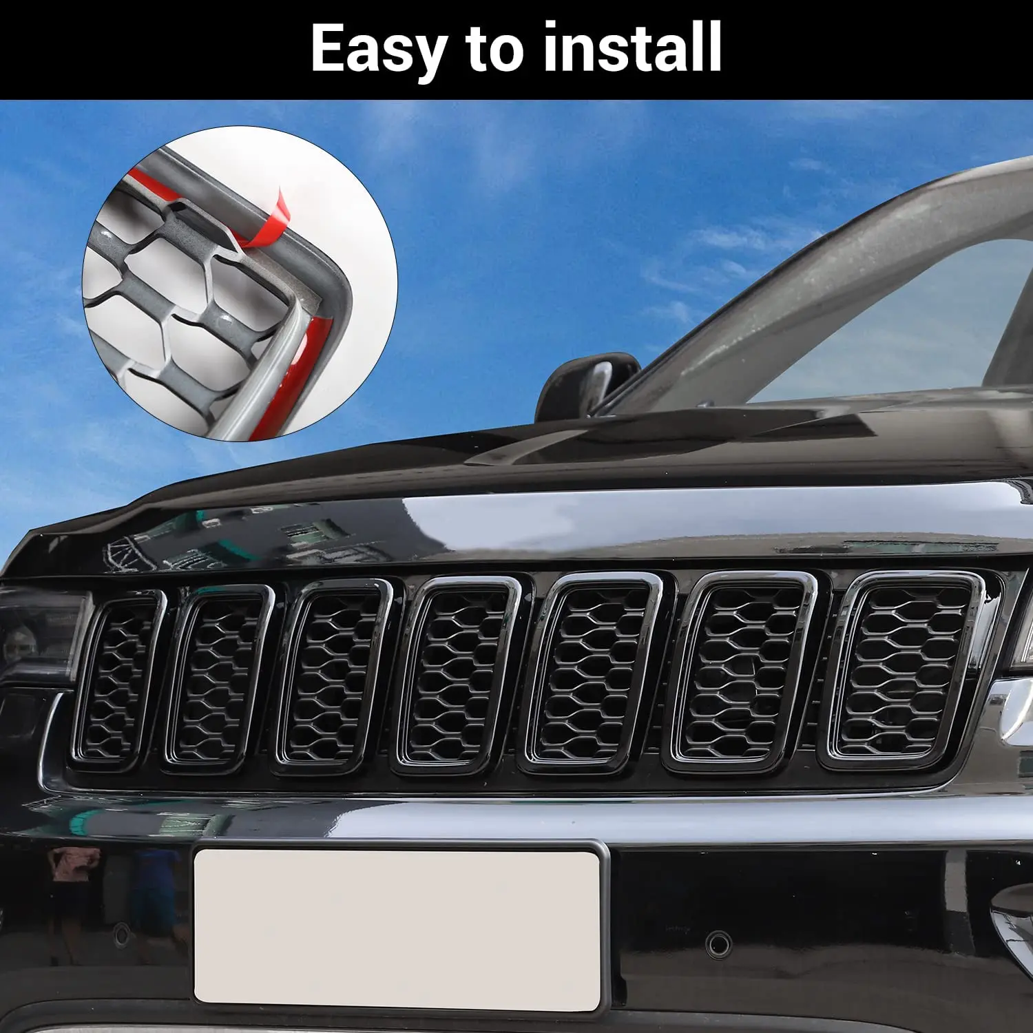 For 2017-2021 Jeep Grand Cherokee WK2 Front Grille Mesh Inserts Rings Covers Kit (Not fit for SRT, Trackhawk) - Image 3