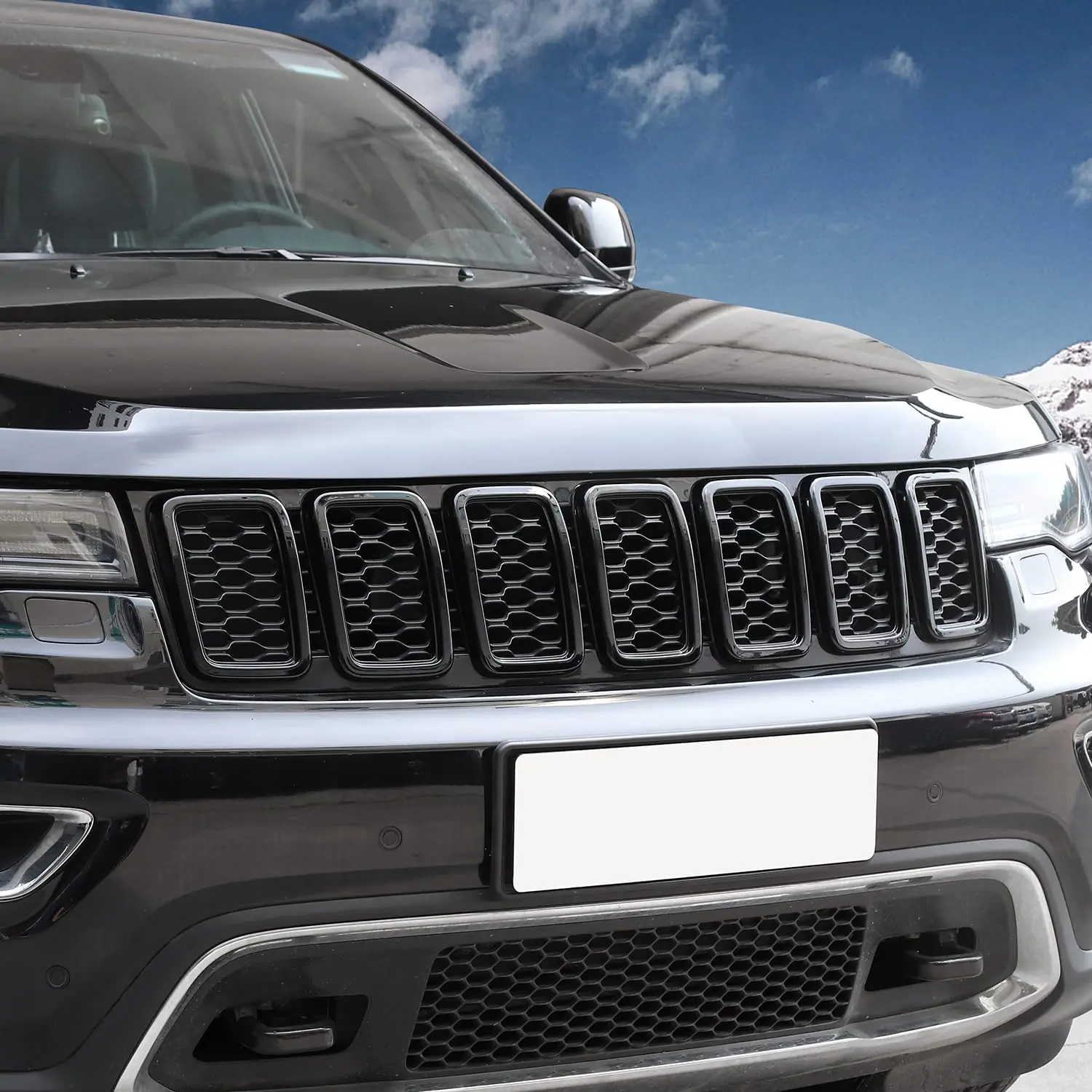 For 2017-2021 Jeep Grand Cherokee WK2 Front Grille Mesh Inserts Rings Covers Kit (Not fit for SRT, Trackhawk) - Image 4
