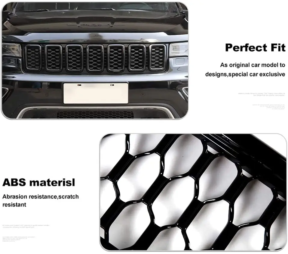 For 2017-2021 Jeep Grand Cherokee WK2 Front Grille Mesh Inserts Rings Covers Kit (Not fit for SRT, Trackhawk) - Image 7
