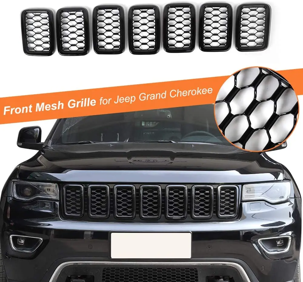 For 2017-2021 Jeep Grand Cherokee WK2 Front Grille Mesh Inserts Rings Covers Kit (Not fit for SRT, Trackhawk) - Image 8