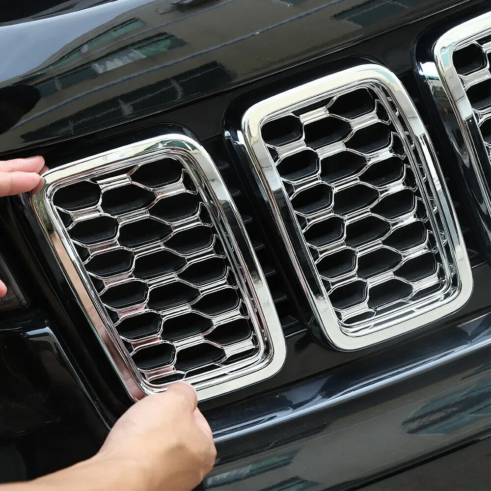 For 2017-2021 Jeep Grand Cherokee WK2 Front Grille Mesh Inserts Rings Covers Kit (Not fit for SRT, Trackhawk) - Image 9
