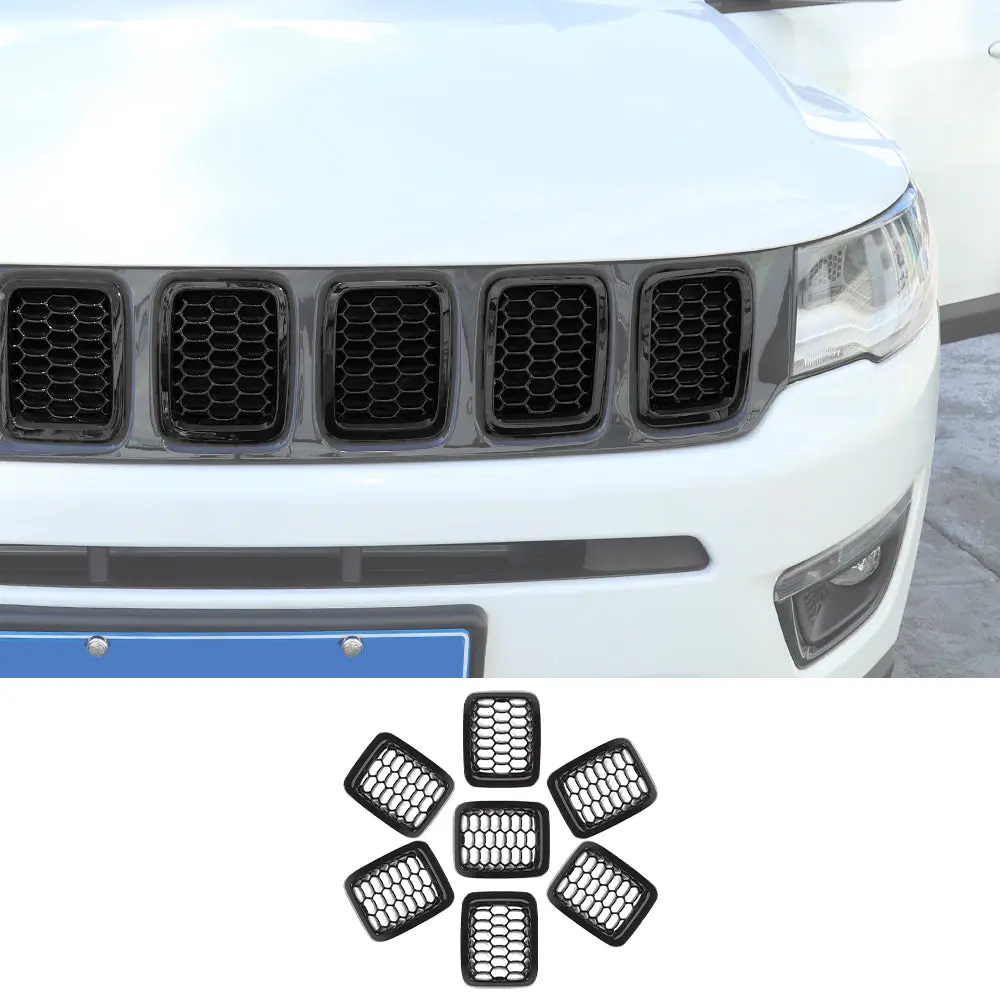 For 2017-2020 Jeep Compass 7pcs Front Grille Insert Mesh Cover Trim Bezels