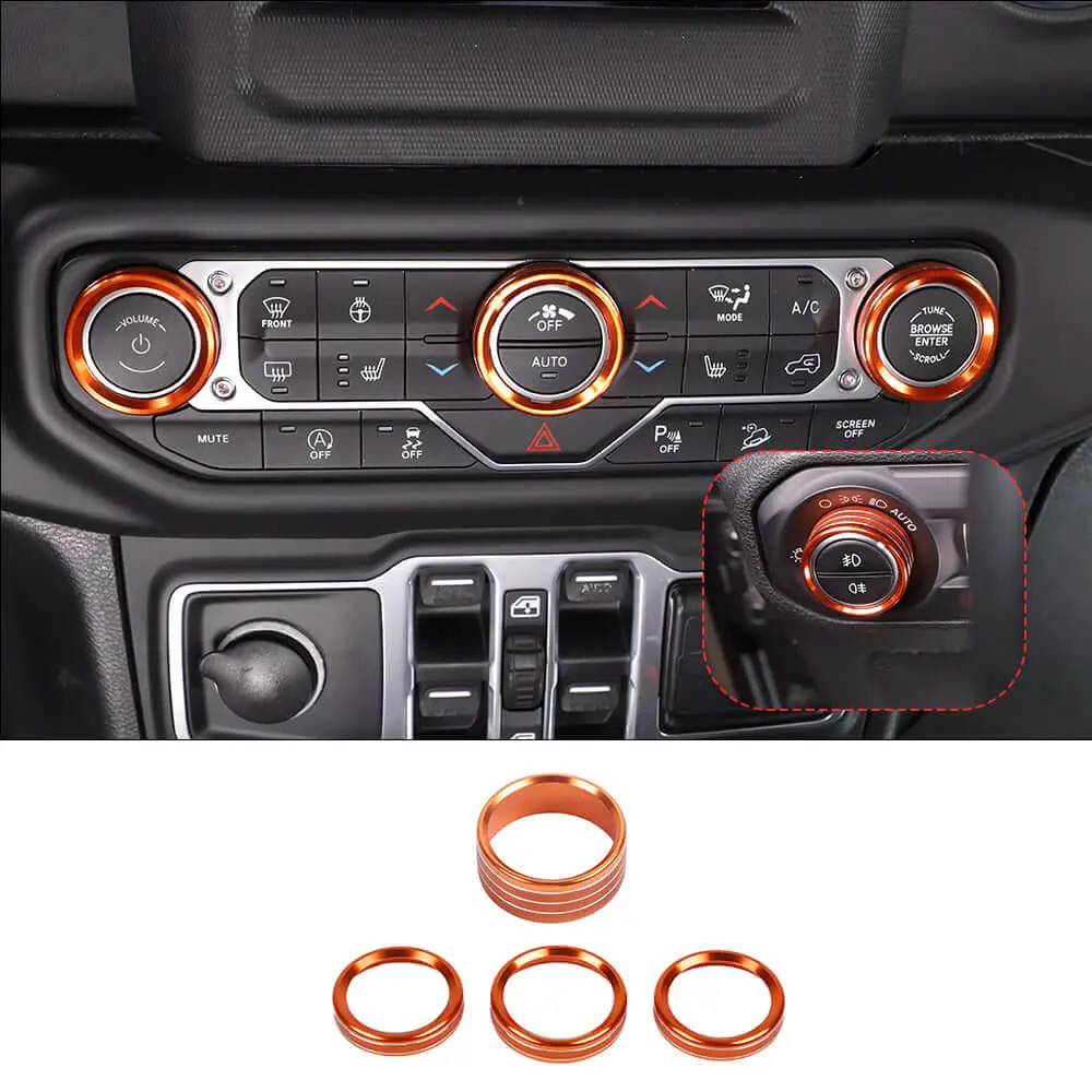 For 2018+ Jeep Wrangler JL JLU & Gladiator JT A/C & Headlight Switch Knob Trim – Aluminum Alloy Accent Rings - Image 10