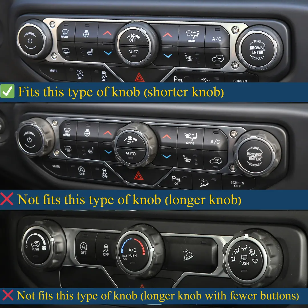 For 2018+ Jeep Wrangler JL JLU & Gladiator JT A/C & Headlight Switch Knob Trim – Aluminum Alloy Accent Rings - Image 2