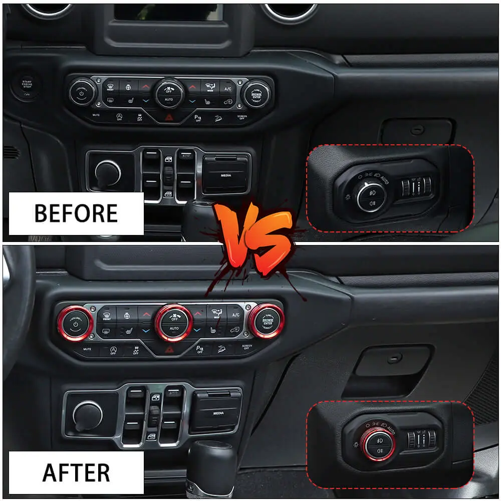 For 2018+ Jeep Wrangler JL JLU & Gladiator JT A/C & Headlight Switch Knob Trim – Aluminum Alloy Accent Rings - Image 3
