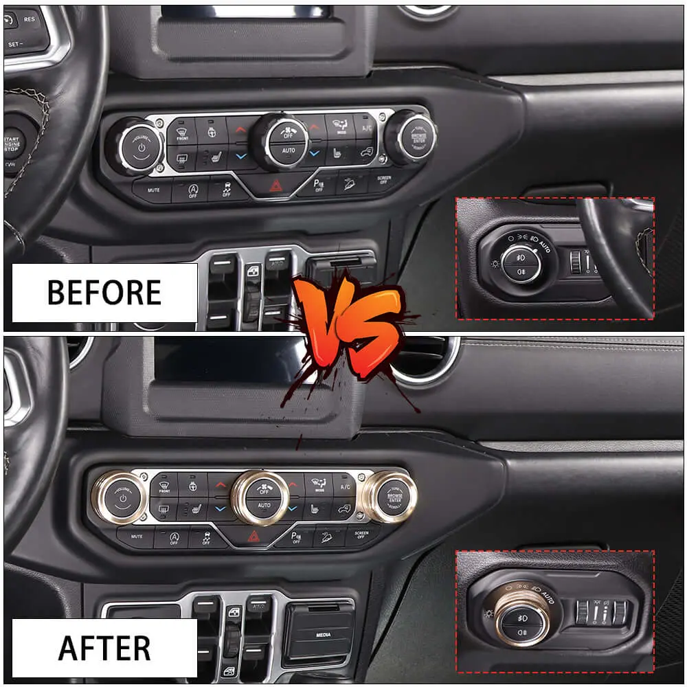 For 2018+ Jeep Wrangler JL JLU Gladiator JT Air Conditioner Headlight Switch Knob Trim Aluminum Alloy 4pcs - Image 3