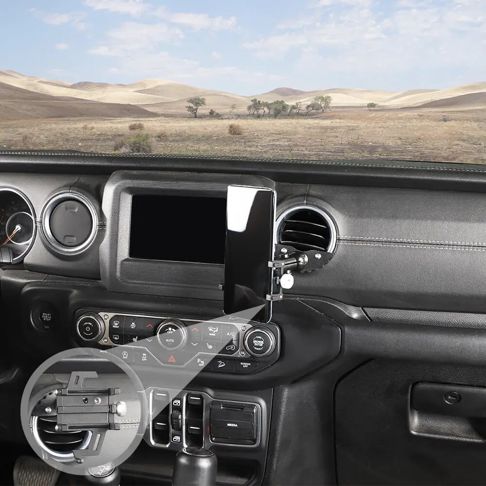 For 2018+ Jeep Wrangler JL/JT Aluminum Air Conditioning Tuyere Mobile Phone Holder Black - Image 5