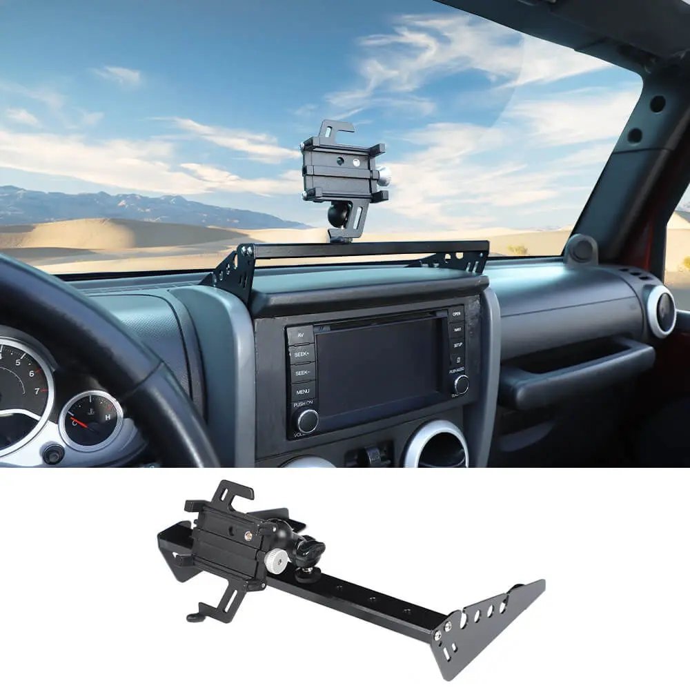 For 2007-2010 Jeep Wrangler JK JKU Black Aluminum Multi-function Mobile Phone Holder Mount Stand