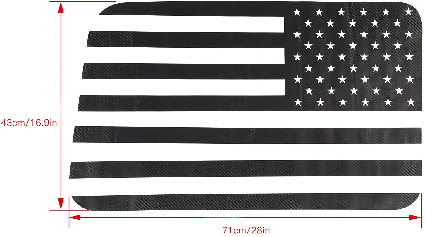 For 2018+ Jeep Wrangler JLU 4Doors Rear Window Decal Sticker Trim, American Flag-Black Carbon Fiber - Image 4