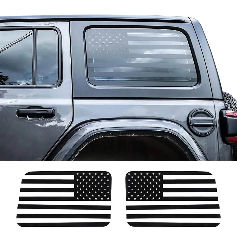 For 2018+ Jeep Wrangler JLU 4Doors Rear Window Decal Sticker American Flag-Black