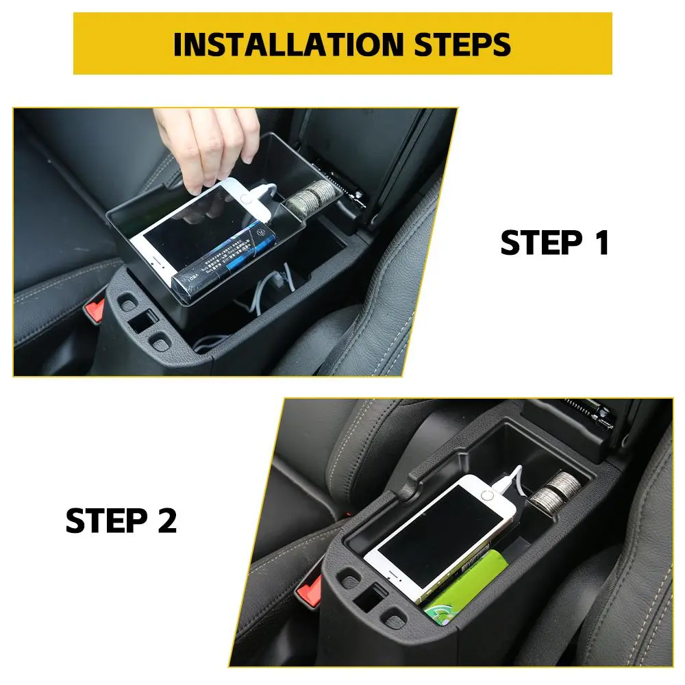 For 2015+ Jeep Renegade Armrest Storage Tray Center Console Storage Box Organizer Black - Image 5