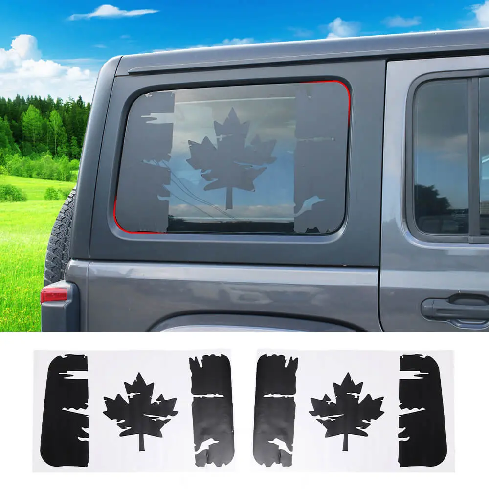 For 2018+ Jeep Wrangler JLU 4Door Window Sticker Black Canadian Canada Flag Decal