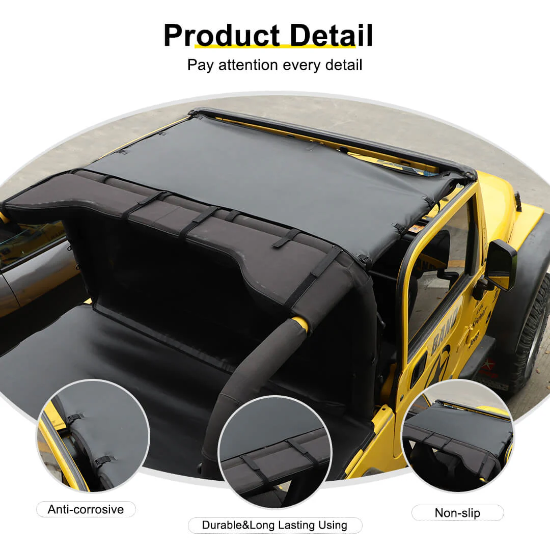 For 1997-2006 Jeep Wrangler TJ Car Top Roof Cover Soft Sunshade Leather Black - Image 6