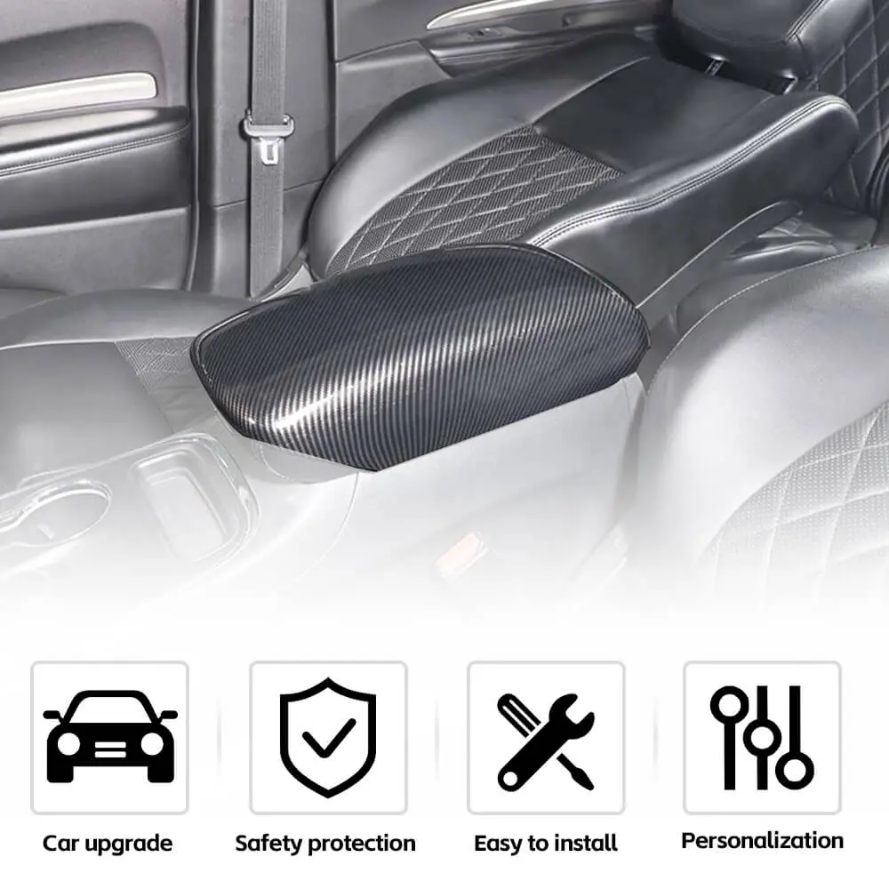 For 2011-2021 Jeep Grand Cherokee WK2 Black Carbon Fiber Central Armrest Box Panel Cover Trim - Image 5