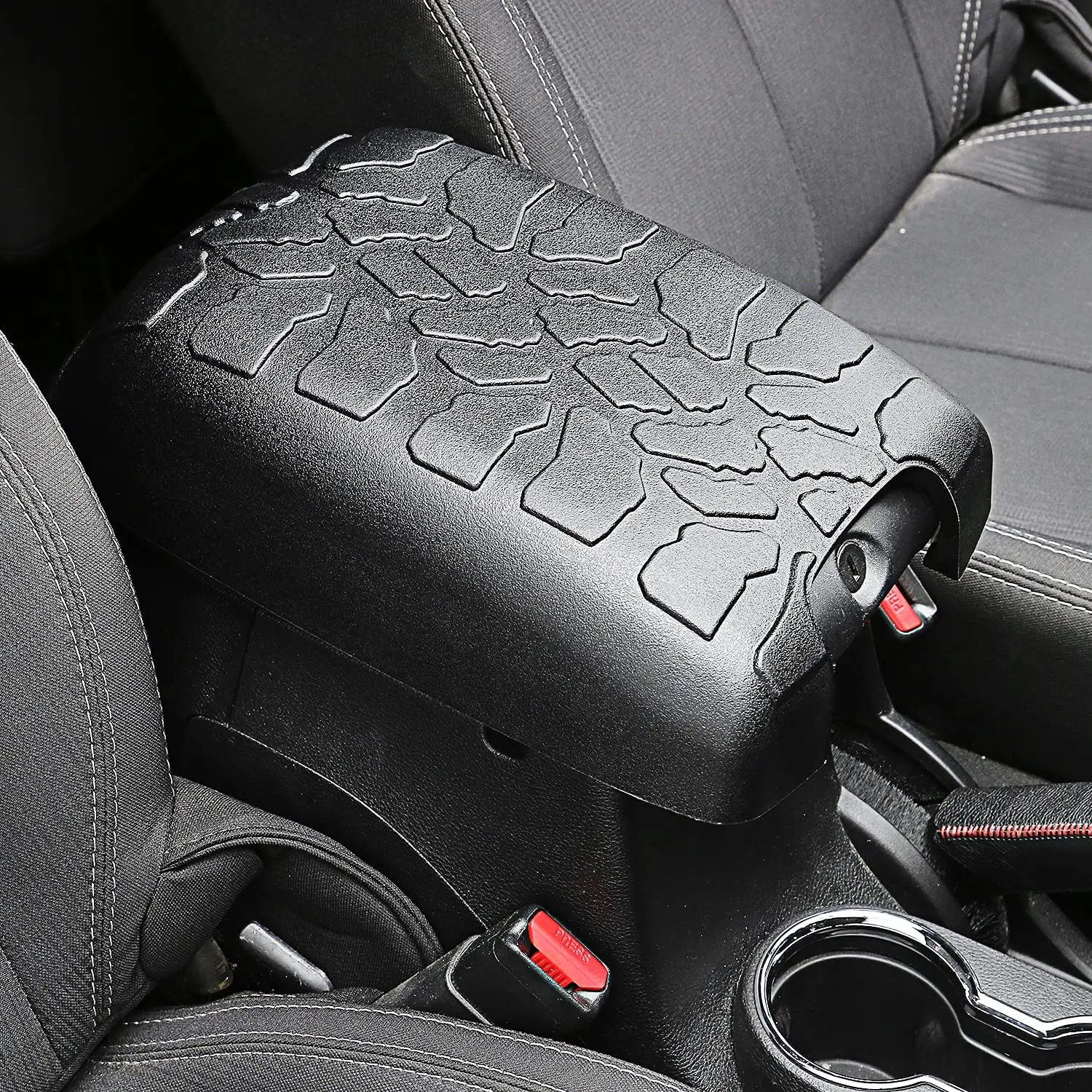 For 2011-2018 Jeep Wrangler JK JKU Black Center Console Armrest box Pet Pad Crack Pattern Surface Waterproof Rubber Pad Cover - Image 4
